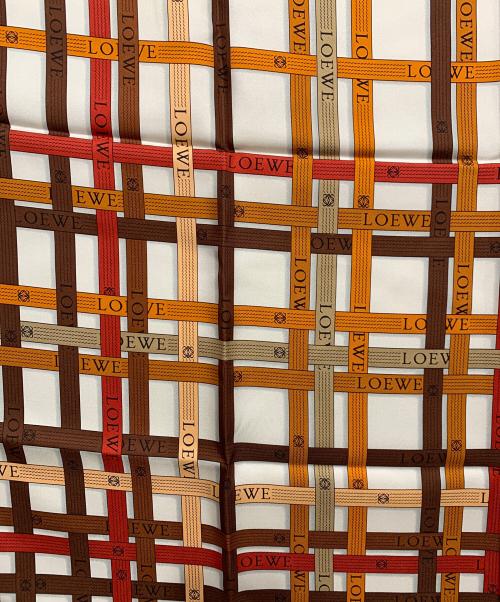 LOEWE（ロエベ）LOEWE (ロエベ) シルクスカーフ ホワイト×ブラウン 未使用品の古着・服飾アイテム