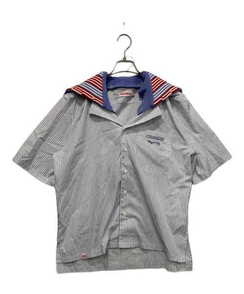 CHARLES JEFFREY LOVERBOY（チャールズ ジェフリー ラバーボーイ）CHARLES JEFFREY LOVERBOY (チャールズ ジェフリー ラバーボーイ) HAWAIIAN SHIRT WITH KNIT COLLAR ブルー サイズ:XSサイズの古着・服飾アイテム