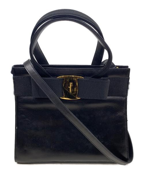 Salvatore Ferragamo（サルヴァトーレ フェラガモ）Salvatore Ferragamo (サルヴァトーレ フェラガモ) ヴァラリボンハンドバッグ ブラックの古着・服飾アイテム