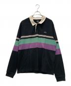 stussyステューシー）の古着「ラガーシャツ」｜ブラック×パープル