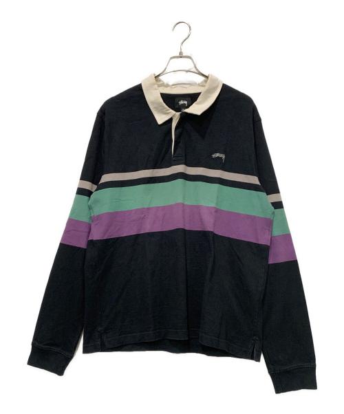 stussy（ステューシー）stussy (ステューシー) ラガーシャツ ブラック×パープル サイズ:SIZE XLの古着・服飾アイテム