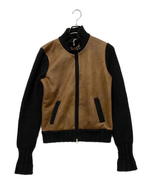 GRAN SASSO（グランサッソ）GRAN SASSO (グランサッソ) コンビネーションニットブルゾン ブラック×ブラウン サイズ:SIZE 46の古着・服飾アイテム