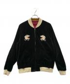 AVIREXアヴィレックス）の古着「ベルベットスカジャン」｜ブラック×バーガンディー