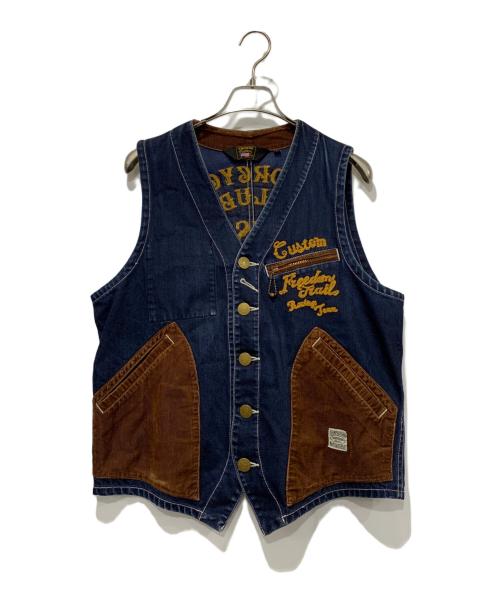 VANSON（バンソン）VANSON (バンソン) デニムベスト インディゴ×ブラウン サイズ:Lの古着・服飾アイテム