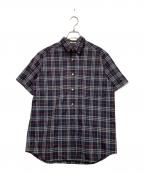 Burberry'sバーバリー）の古着「金釦半袖シャツ」｜ネイビー×レッド
