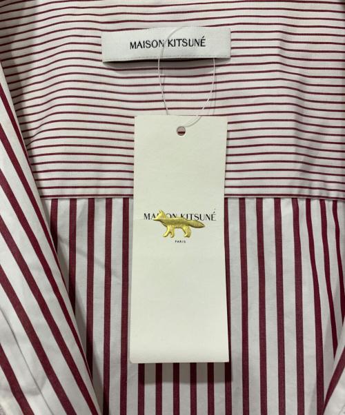 maison kitsune（メゾンキツネ）maison kitsune (メゾンキツネ) スタンドカラーシャツ レッド×ホワイト サイズ:SIZE Sの古着・服飾アイテム