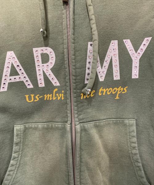 MLVINCE（メルヴィンス）MLVINCE (メルヴィンス) ARMY ラインストーン ジップパーカー グリーン サイズ:SIZE Lの古着・服飾アイテム