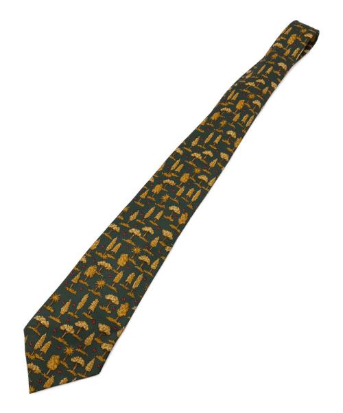 HERMES（エルメス）HERMES (エルメス) 総柄シルクネクタイ グリーン×イエロー サイズ:不明の古着・服飾アイテム