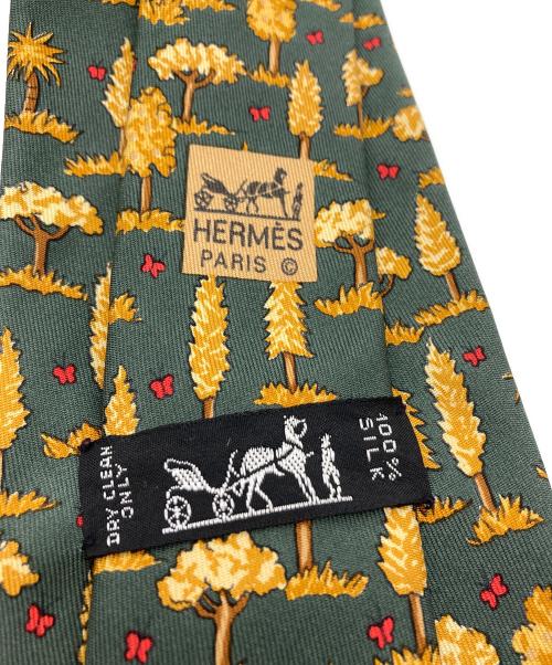HERMES（エルメス）HERMES (エルメス) 総柄シルクネクタイ グリーン×イエロー サイズ:不明の古着・服飾アイテム