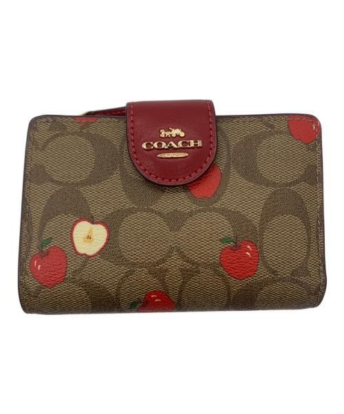 COACH（コーチ）COACH (コーチ) シグネチャー　2つ折り財布 ブラウン×レッドの古着・服飾アイテム