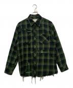 RAFUラフ）の古着「Antiqued shirt フランネルシャツ　」｜グリーン×ブラック