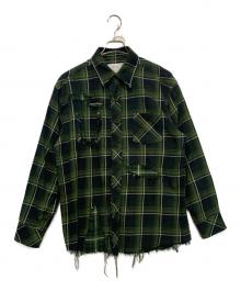 RAFU（ラフ）の古着「Antiqued shirt フランネルシャツ　」｜グリーン×ブラック