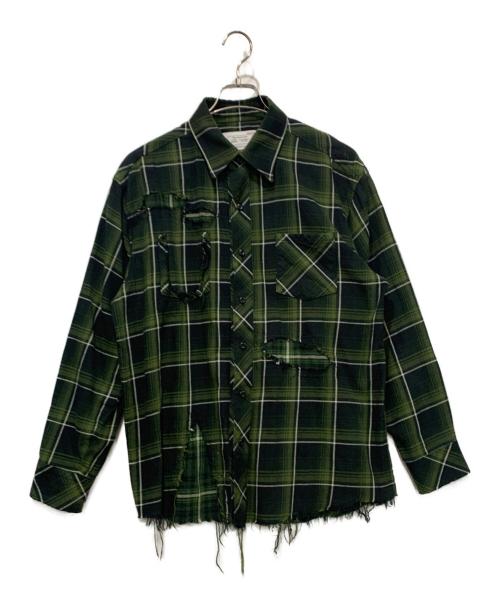 RAFU（ラフ）RAFU (ラフ) Antiqued shirt フランネルシャツ　 グリーン×ブラック サイズ:SIZE Mの古着・服飾アイテム