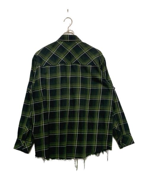 RAFU（ラフ）RAFU (ラフ) Antiqued shirt フランネルシャツ　 グリーン×ブラック サイズ:SIZE Mの古着・服飾アイテム