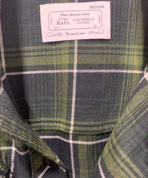 RAFU（ラフ）RAFU (ラフ) Antiqued shirt フランネルシャツ　 グリーン×ブラック サイズ:SIZE Mの古着・服飾アイテム