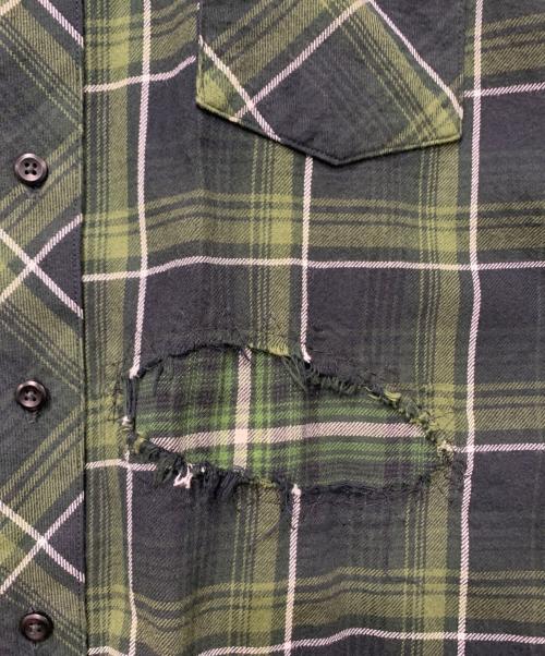 RAFU（ラフ）RAFU (ラフ) Antiqued shirt フランネルシャツ　 グリーン×ブラック サイズ:SIZE Mの古着・服飾アイテム