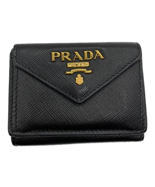 PRADA（プラダ）PRADA (プラダ) 3つ折り財布 サフィアーノメタル ブラックの古着・服飾アイテム