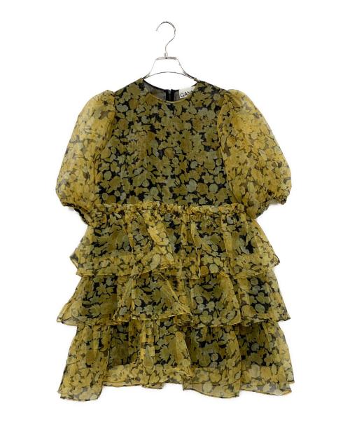 GANNI（ガニー）GANNI (ガニー) 半袖ワンピース ブラック×イエロー サイズ:SIZE 34の古着・服飾アイテム