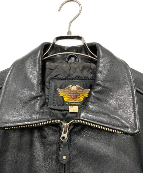 HARLEY-DAVIDSON（ハーレーダビッドソン）HARLEY-DAVIDSON (ハーレーダビッドソン) ファイヤーパターン刺繍レザージャケット ブラック サイズ:Lの古着・服飾アイテム
