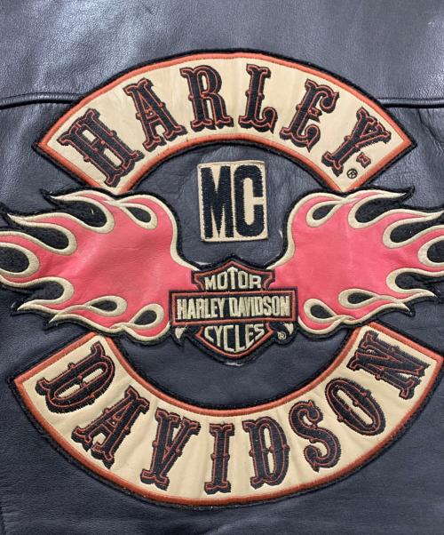 HARLEY-DAVIDSON（ハーレーダビッドソン）HARLEY-DAVIDSON (ハーレーダビッドソン) ファイヤーパターン刺繍レザージャケット ブラック サイズ:Lの古着・服飾アイテム