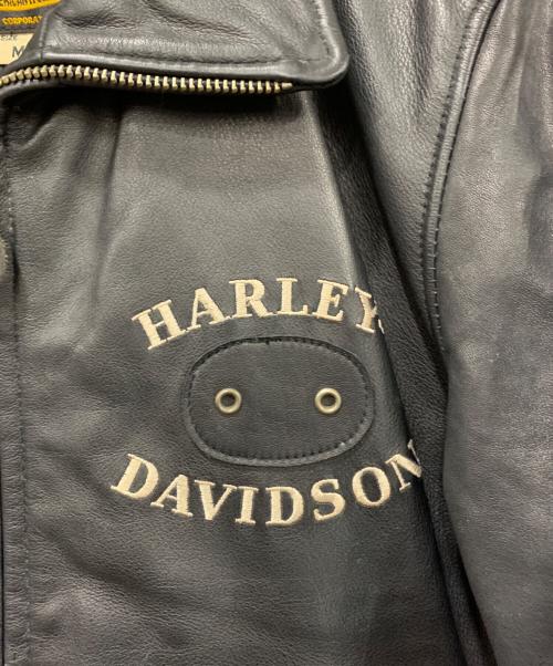 HARLEY-DAVIDSON（ハーレーダビッドソン）HARLEY-DAVIDSON (ハーレーダビッドソン) ファイヤーパターン刺繍レザージャケット ブラック サイズ:Mの古着・服飾アイテム