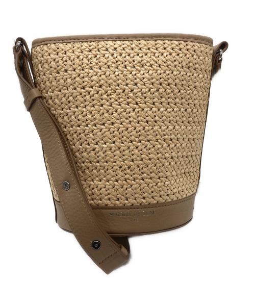 maison kitsune（メゾンキツネ）maison kitsune (メゾンキツネ) RAFFIA AND LEATHER BUCKET BAG ブラウン×ナチュラルの古着・服飾アイテム