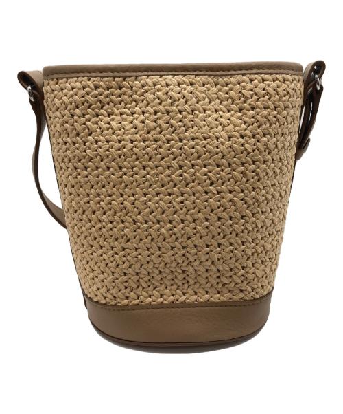 maison kitsune（メゾンキツネ）maison kitsune (メゾンキツネ) RAFFIA AND LEATHER BUCKET BAG ブラウン×ナチュラルの古着・服飾アイテム