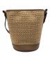 maison kitsune (メゾンキツネ) RAFFIA AND LEATHER BUCKET BAG ブラウン×ナチュラル：15000円