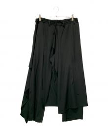 GROUND Y（グラウンドワイ）の古着「WOOL GABARDINE BOUND SKIRT PANTS」｜ブラック