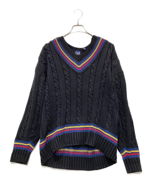 GAP（ギャップ）GAP (ギャップ) ケーブルニット 00S ブラック×ネイビー サイズ:SIZE XLの古着・服飾アイテム