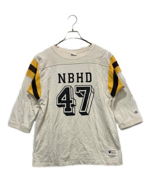 Champion（チャンピオン）Champion (チャンピオン) NEIGHBORHOOD (ネイバーフッド) 7分袖カットソー ホワイト×イエロー サイズ:SIZE Lの古着・服飾アイテム