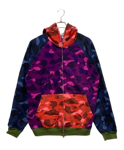 BAPE BY A BATHING APE（ベイプバイアベイシングエイプ）BAPE BY A BATHING APE (ベイプバイアベイシングエイプ) ジップパーカー ネイビー×レッド×パープル サイズ:SIZE Lの古着・服飾アイテム