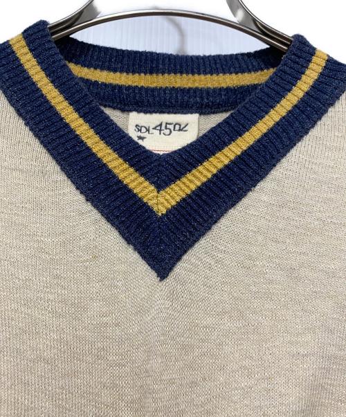 45R（フォーティファイブ・アール）45R (フォーティファイブ・アール) 厚手ニット ネイビー×ベージュ サイズ:SIZE Freeの古着・服飾アイテム