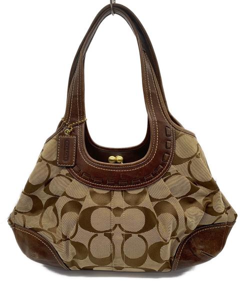 COACH（コーチ）COACH (コーチ) エルゴ シグネチャー プリーツ フレーム サッチェル ブラウンの古着・服飾アイテム