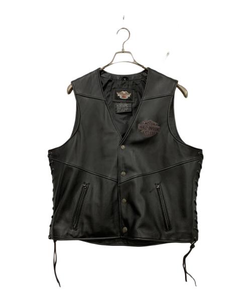 HARLEY-DAVIDSON（ハーレーダビッドソン）HARLEY-DAVIDSON (ハーレーダビッドソン) レザーベスト ブラック サイズ:SIZE XLの古着・服飾アイテム