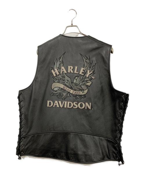 HARLEY-DAVIDSON（ハーレーダビッドソン）HARLEY-DAVIDSON (ハーレーダビッドソン) レザーベスト ブラック サイズ:SIZE XLの古着・服飾アイテム