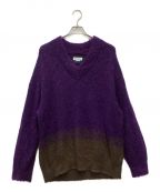 MAISON SPECIALメゾンスペシャル）の古着「バイカラーグラデーションシャギープライムオーバーVネックモヘヤニットプルオーバー」｜パープル×ブラウン