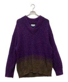 MAISON SPECIAL（メゾンスペシャル）の古着「バイカラーグラデーションシャギープライムオーバーVネックモヘヤニットプルオーバー」｜パープル×ブラウン