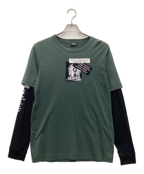DIESEL（ディーゼル）DIESEL (ディーゼル) ロングカットソー ブラック×グリーン サイズ:SIZE Sの古着・服飾アイテム
