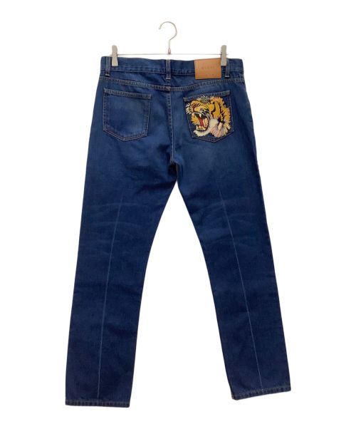 GUCCI（グッチ）GUCCI (グッチ) デニムパンツ タイガーフラワー刺繍 ネイビー サイズ:SIZE 76cm (W30)の古着・服飾アイテム