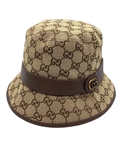 GUCCI（グッチ）GUCCI (グッチ) フェドラハット GGキャンパス ブラウン×ベージュ サイズ:SIZE M(58cm)の古着・服飾アイテム