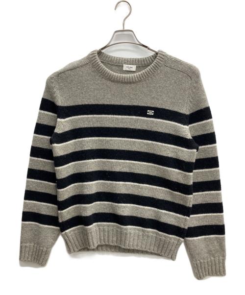 CELINE（セリーヌ）CELINE (セリーヌ) トリオンフ刺繍入りラウンドネックセーター グレー×ブラック サイズ:SIZE Mの古着・服飾アイテム