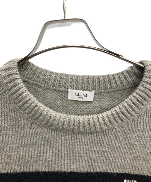 CELINE（セリーヌ）CELINE (セリーヌ) トリオンフ刺繍入りラウンドネックセーター グレー×ブラック サイズ:SIZE Mの古着・服飾アイテム