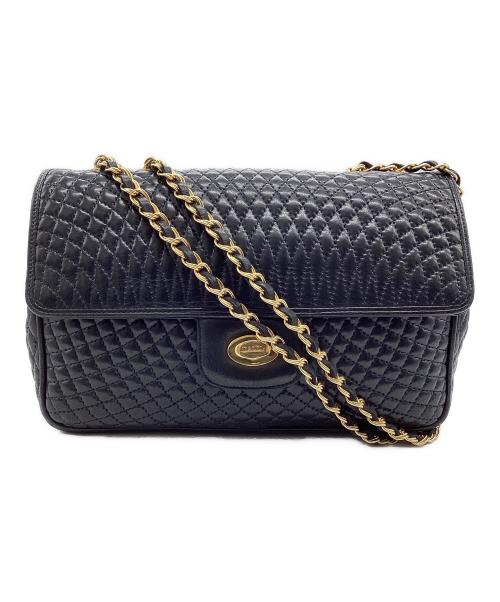 BALLY（バリー）BALLY (バリー) Wフラップチェーンショルダーバッグ ゴールド×ネイビーの古着・服飾アイテム