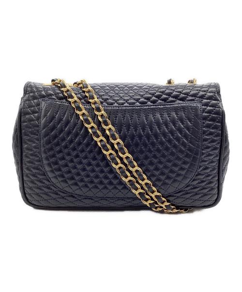 BALLY（バリー）BALLY (バリー) Wフラップチェーンショルダーバッグ ゴールド×ネイビーの古着・服飾アイテム