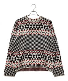 stussy×NOMA t.d.（ステューシー×ノーマティーディー）の古着「JACQUARD CREW KNIT」｜ホワイト×ブラック×レッド