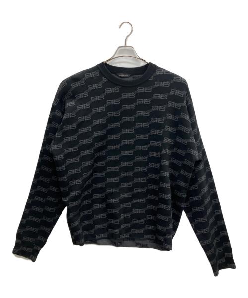 BALENCIAGA（バレンシアガ）BALENCIAGA (バレンシアガ) BB Monogram Sweater Nero 23SS ブラック×グレー サイズ:SIZE Mの古着・服飾アイテム