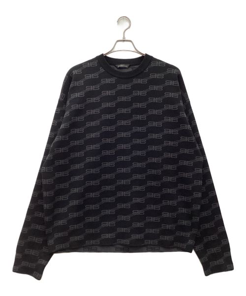 BALENCIAGA（バレンシアガ）BALENCIAGA (バレンシアガ) BB Monogram Sweater Nero 23SS ブラック×グレー サイズ:SIZE Mの古着・服飾アイテム