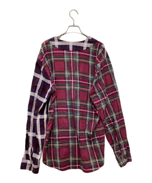 SUPREME（シュプリーム）SUPREME (シュプリーム) ノーカラーフランネルシャツ レッド×パープル サイズ:Lの古着・服飾アイテム