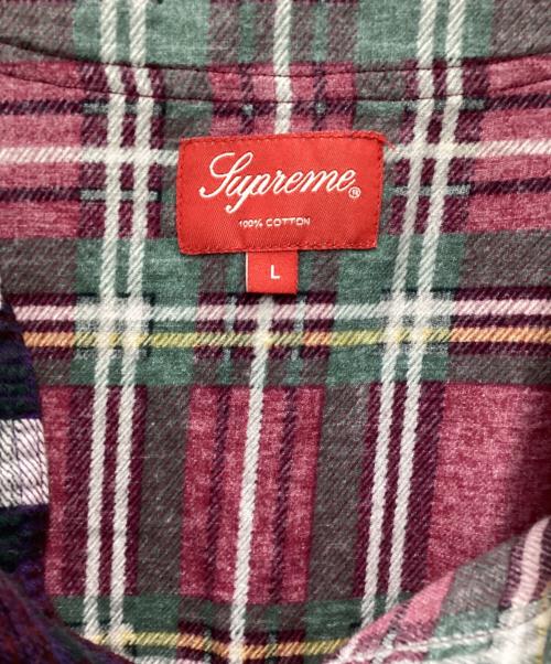 SUPREME（シュプリーム）SUPREME (シュプリーム) ノーカラーフランネルシャツ レッド×パープル サイズ:Lの古着・服飾アイテム